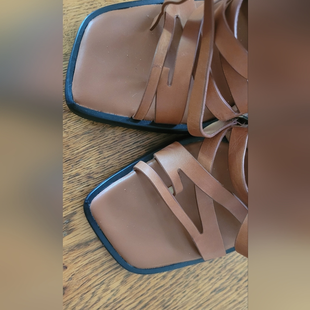 Jeffrey Campbell "Impulsive" Tan Strappy Heels With Bronze Metal Heel - Picture 6 of 8